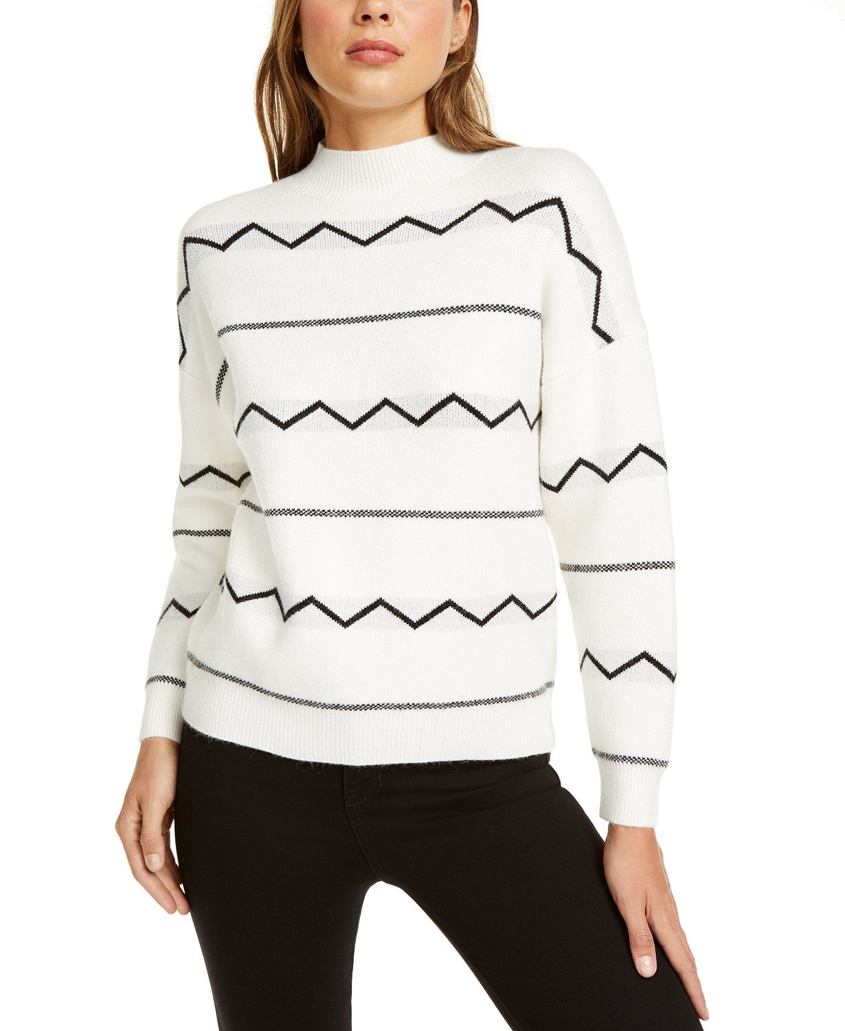 Suéter feminino com gola alta e zigue-zague Lost + Wander, branco, tamanho médio