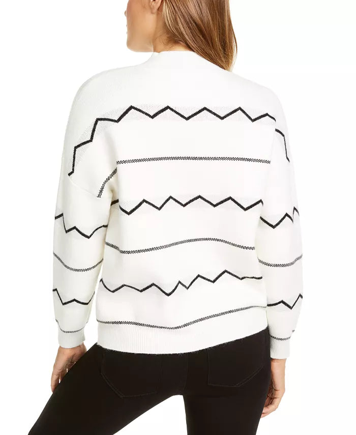 Suéter feminino com gola alta e zigue-zague Lost + Wander, branco, tamanho médio