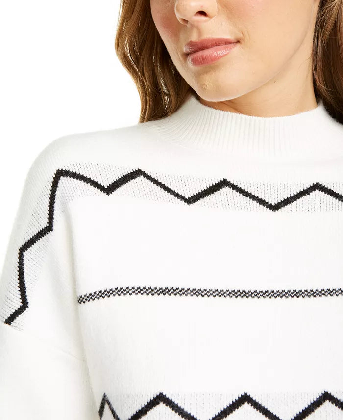 Suéter feminino com gola alta e zigue-zague Lost + Wander, branco, tamanho médio