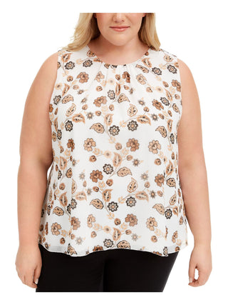 Blusa feminina Calvin Klein Plus Size com gola plissada, branca, tamanho 3X