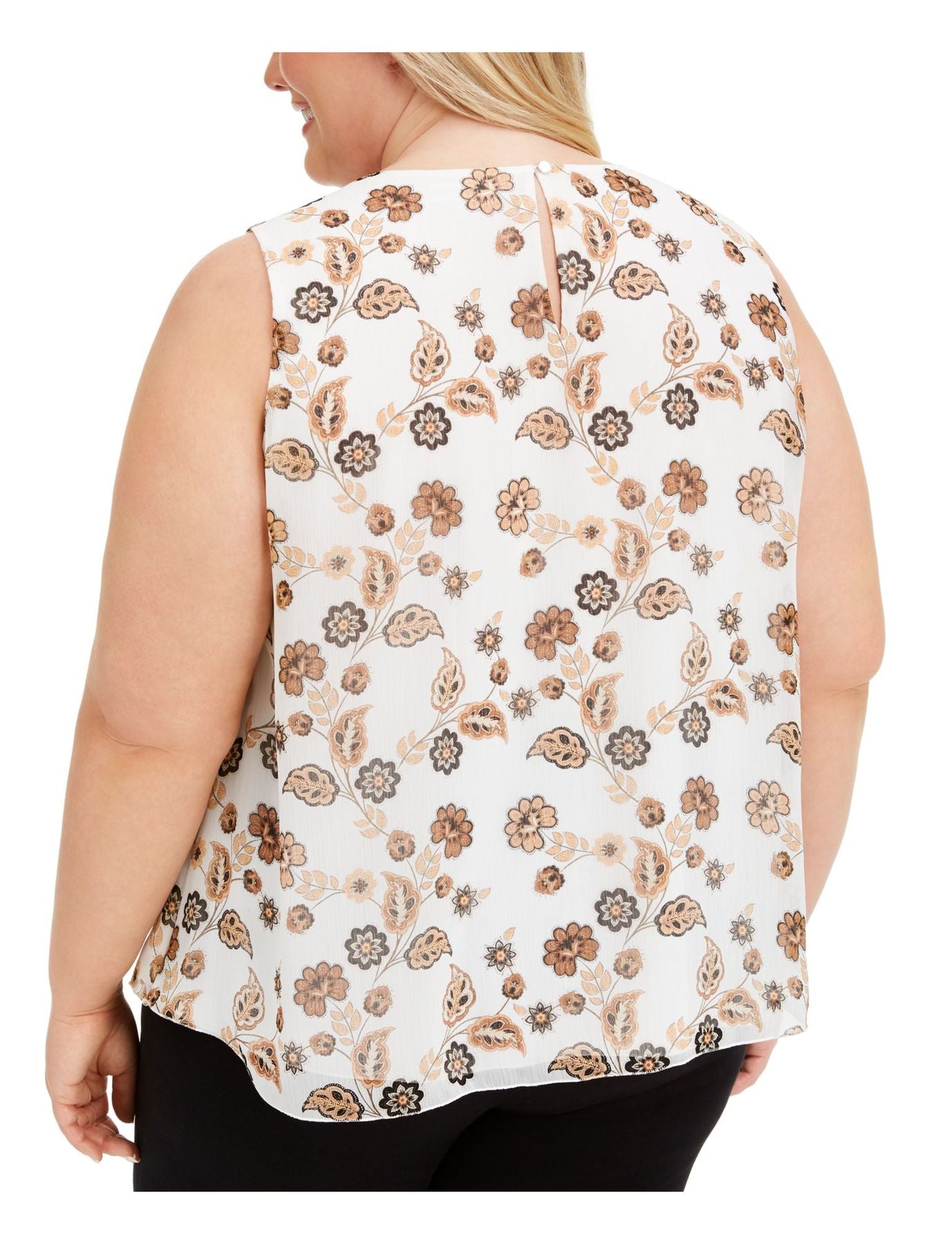 Blusa feminina Calvin Klein Plus Size com gola plissada, branca, tamanho 3X