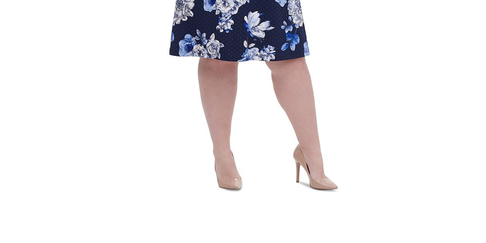 Vestido feminino plus size Tommy Hilfiger com estampa floral e mangas ilhós, azul, tamanho 14W
