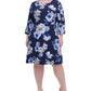 Vestido feminino plus size Tommy Hilfiger com estampa floral e mangas ilhós, azul, tamanho 22W