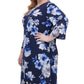 Vestido feminino plus size Tommy Hilfiger com estampa floral e mangas ilhós, azul, tamanho 22W