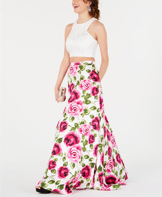 Vestido de renda com estampa floral, 2 peças, B Darlin Juniors, rosa, tamanho 0