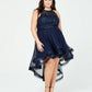 Vestido feminino plus size com decote alto e baixo, estilo Say Yes To The Prom, azul marinho, tamanho 18