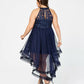 Vestido feminino plus size com decote alto e baixo, estilo Say Yes To The Prom, azul marinho, tamanho 18