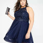 Vestido feminino plus size com decote alto e baixo, estilo Say Yes To The Prom, azul marinho, tamanho 18