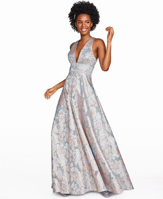 Speechless Women's Juniors' Floral Jacquard Gown  Pink / Blue Size 5