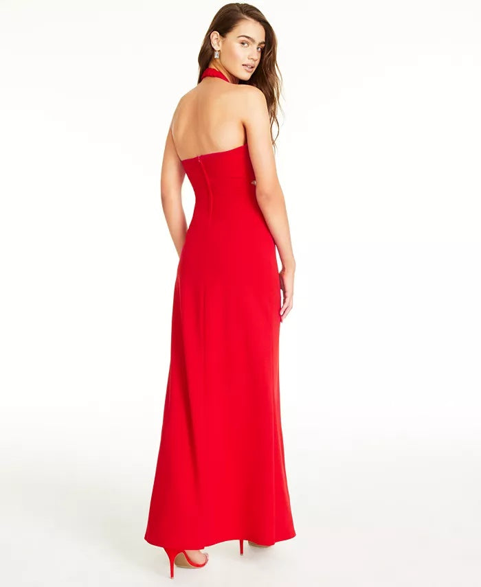 Vestido de festa infantil sem palavras com decote halter, vermelho, tamanho 1