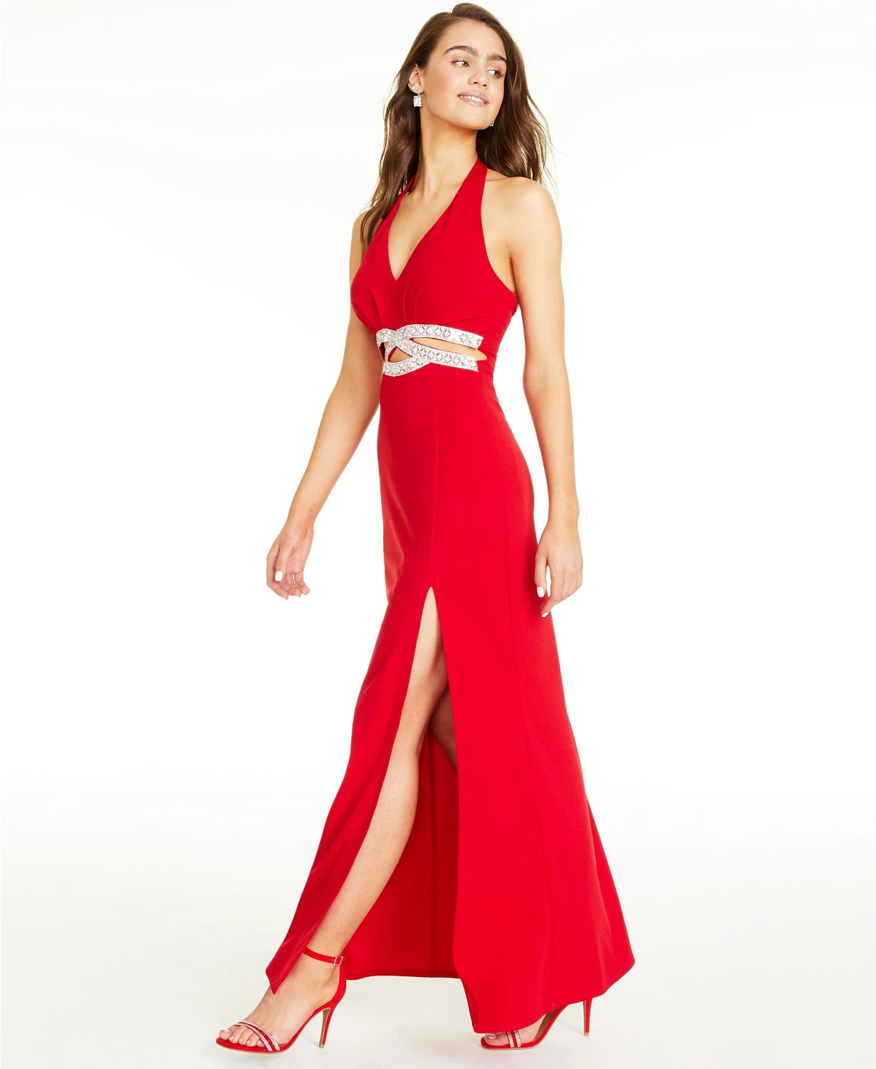 Vestido de festa infantil sem palavras com decote halter, vermelho, tamanho 1