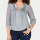 Tommy Hilfiger Plus Size Feminino Estampado de Bolinhas Pintucked Top Verde Brilhante Tamanho 1X