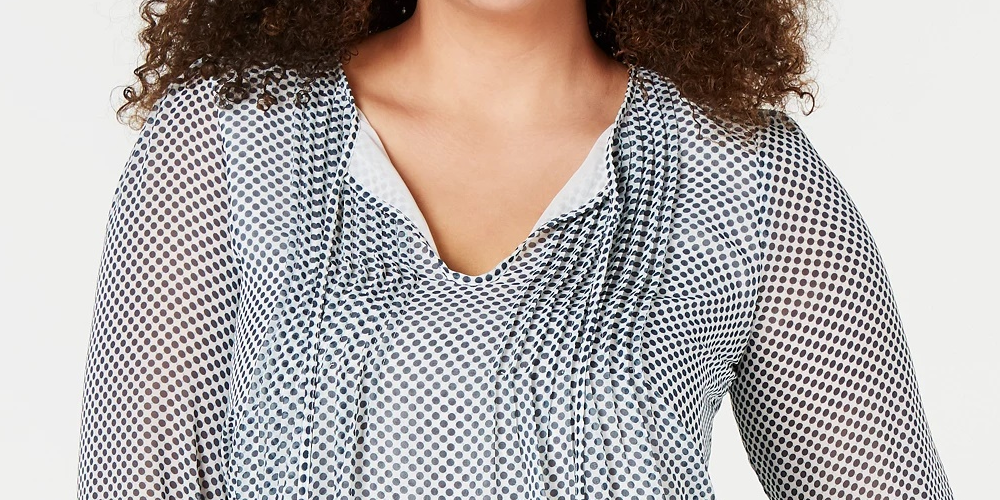 Tommy Hilfiger Plus Size Feminino Estampado de Bolinhas Pintucked Top Verde Brilhante Tamanho 1X