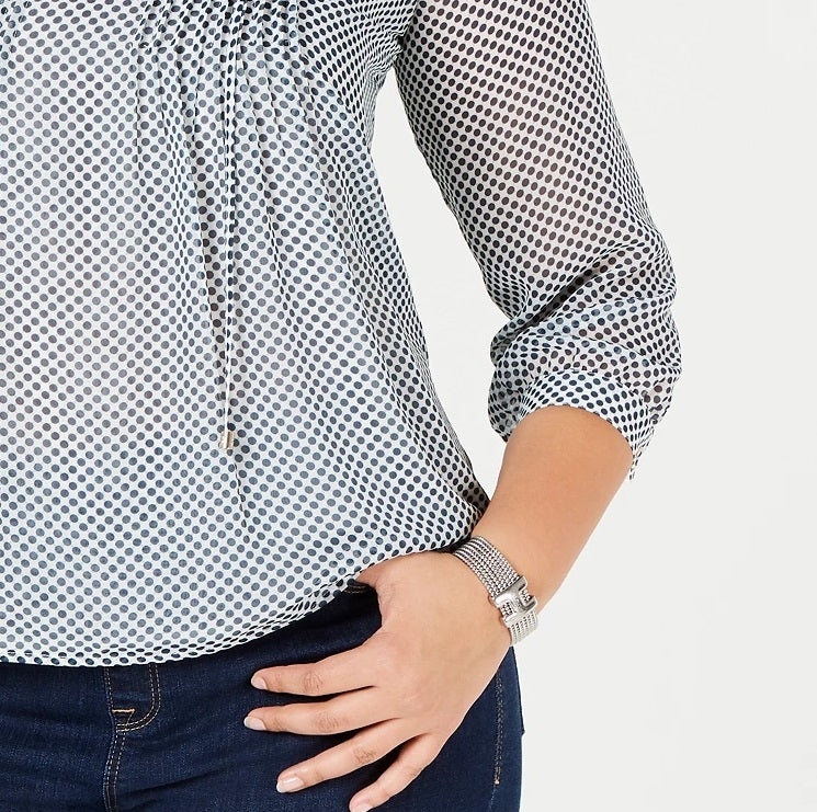 Tommy Hilfiger Plus Size Feminino Estampado de Bolinhas Pintucked Top Verde Brilhante Tamanho 1X