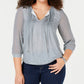 Tommy Hilfiger Plus Size Feminino Estampado de Bolinhas Pintucked Top Verde Brilhante Tamanho 2X