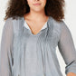 Tommy Hilfiger Plus Size Feminino Estampado de Bolinhas Pintucked Top Verde Brilhante Tamanho 2X
