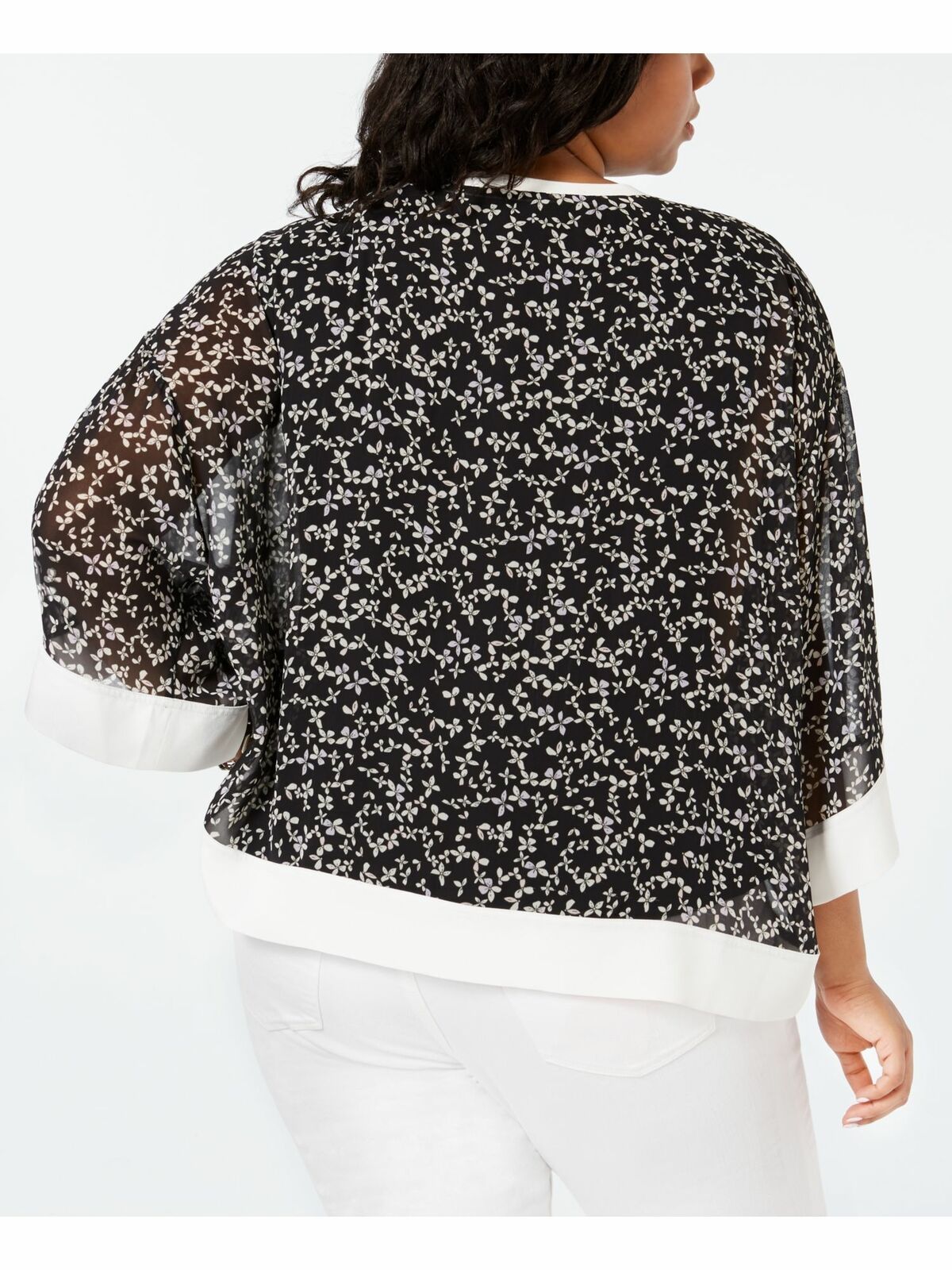 Tommy Hilfiger Blusa Feminina Floral Manga Sino Gola V Preta Tamanho 3X