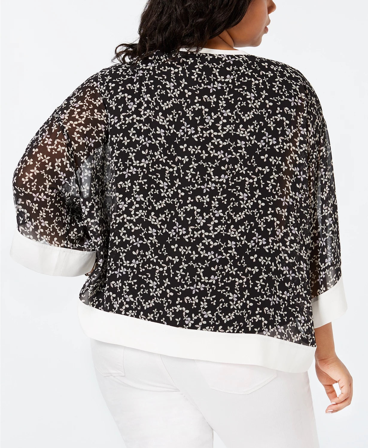 Tommy Hilfiger Top de chiffon estampado plus size feminino, cor carvão, tamanho 1X