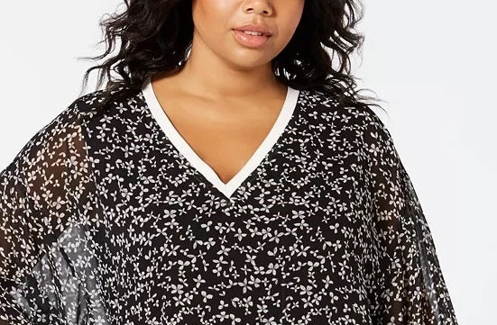 Tommy Hilfiger Top de chiffon estampado plus size feminino, cor carvão, tamanho 1X