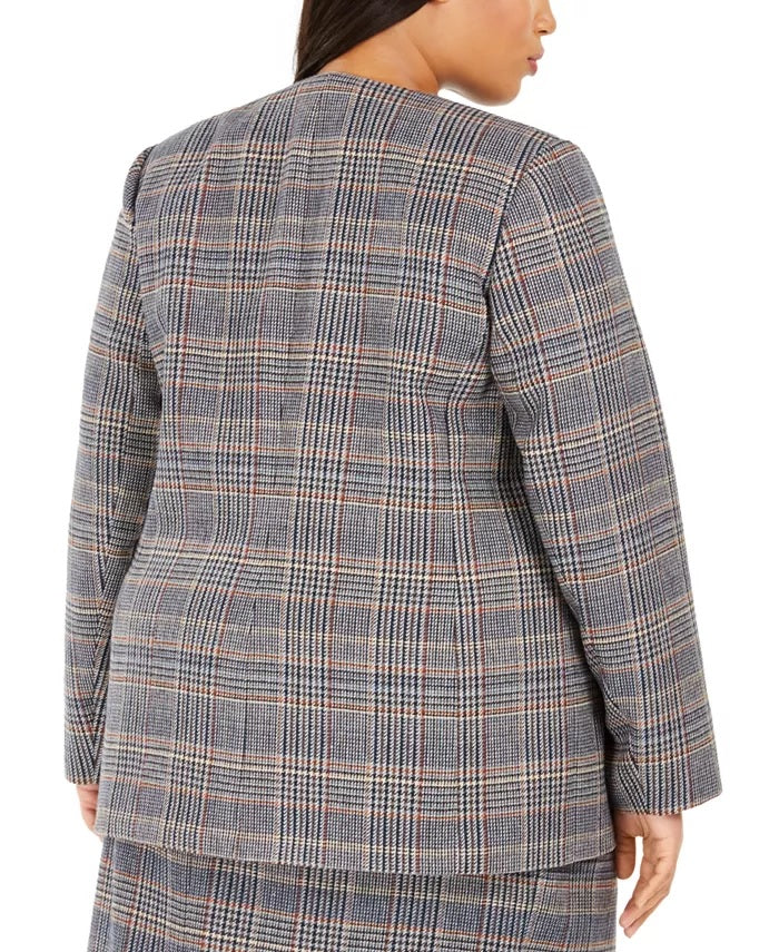 Calvin Klein Blazer feminino plus size xadrez sem gola marrom tamanho 14W