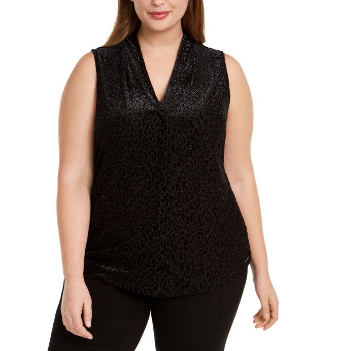 Blusa feminina plus size com estampa de leopardo Calvin Klein preta tamanho XX-G