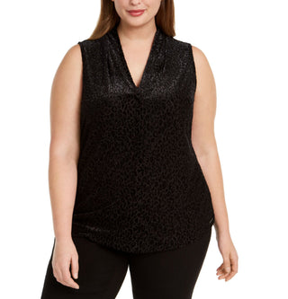 Blusa feminina plus size com estampa de leopardo Calvin Klein preta tamanho XX-G