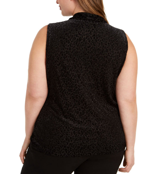 Blusa feminina plus size com estampa de leopardo Calvin Klein preta tamanho XX-G