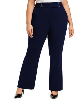 Calça social plus size com detalhe de botão Calvin Klein feminina, azul, tamanho 18