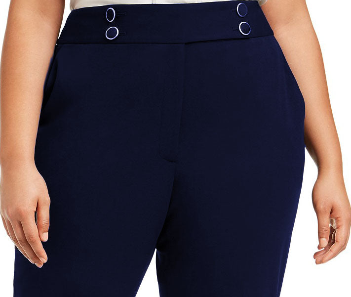 Calça social plus size com detalhe de botão Calvin Klein feminina, azul, tamanho 18