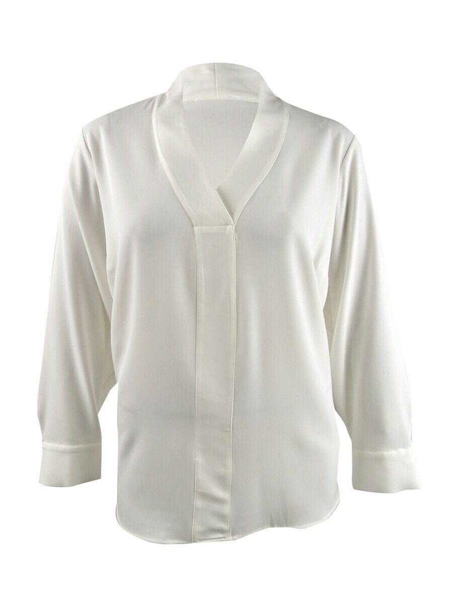 Blusa Calvin Klein Feminina Plus Size Gola V Crm Tamanho X-Grande