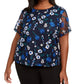 Blusa feminina Calvin Klein Plus Size com estampa floral bordada, preta, tamanho 1X