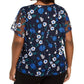 Blusa feminina Calvin Klein Plus Size com estampa floral bordada, preta, tamanho 1X