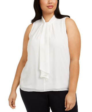 Blusa Calvin Klein Feminina Plus Size com Babados na Frente, Branca, Tamanho XXG