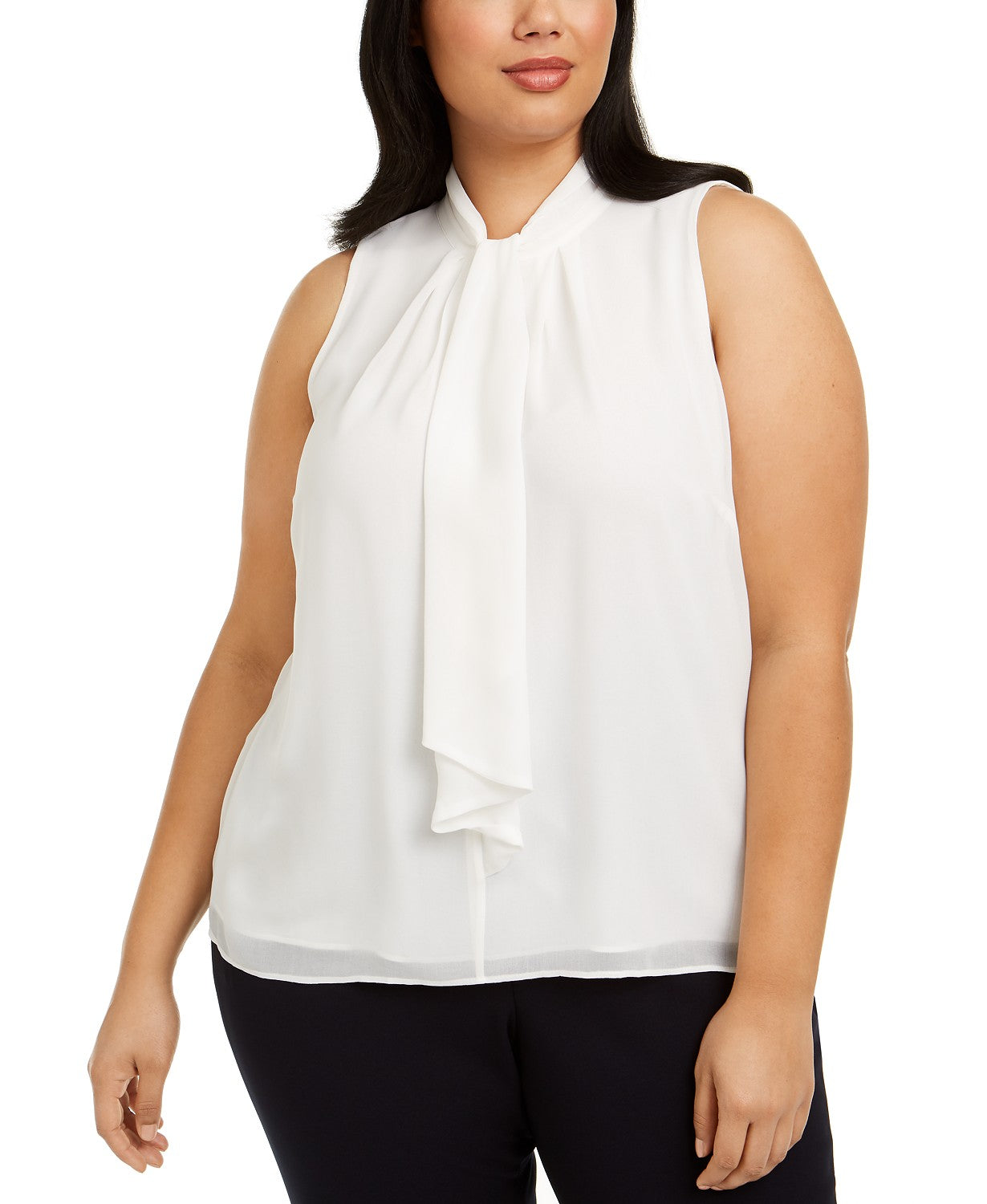 Blusa Calvin Klein Feminina Plus Size com Babados na Frente, Branca, Tamanho 3X