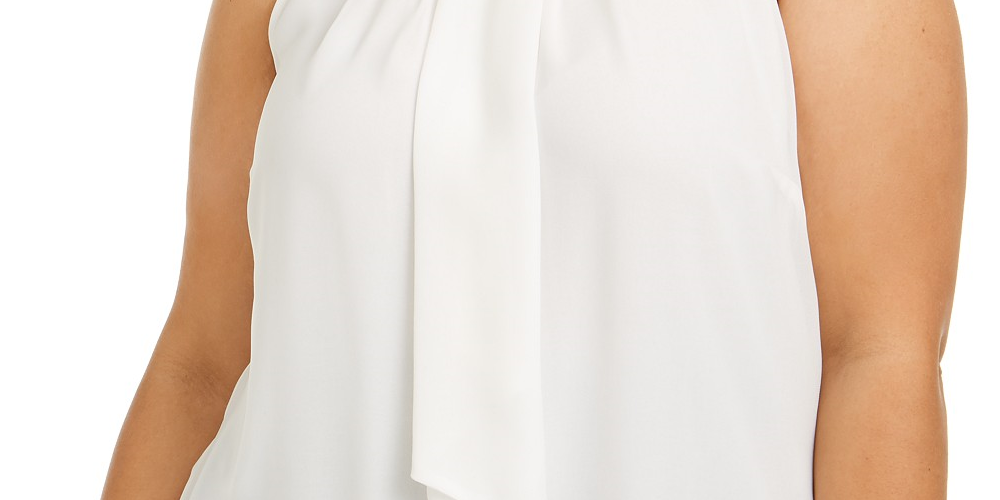 Blusa Calvin Klein Feminina Plus Size com Babados na Frente, Branca, Tamanho 3X