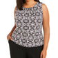 Blusa feminina Calvin Klein sem mangas com estampa e pregas, preta, tamanho 2X