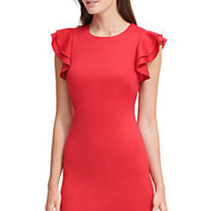Vestido feminino plus size Tommy Hilfiger com mangas esvoaçantes e bainha, vermelho, tamanho 22