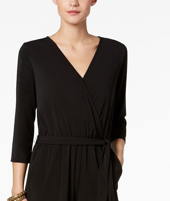 Macacão feminino com cinto pequeno da NY Collection, preto, tamanho X-S