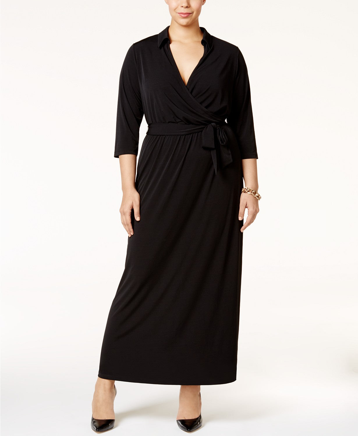 Vestido longo plus size feminino Ny Collection, preto, tamanho 1X