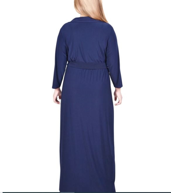 Vestido longo plus size feminino NY Collection, azul marinho, tamanho 1X