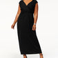 Vestido longo franzido estilo império plus size da coleção feminina NY, preto, tamanho 2, extra grande