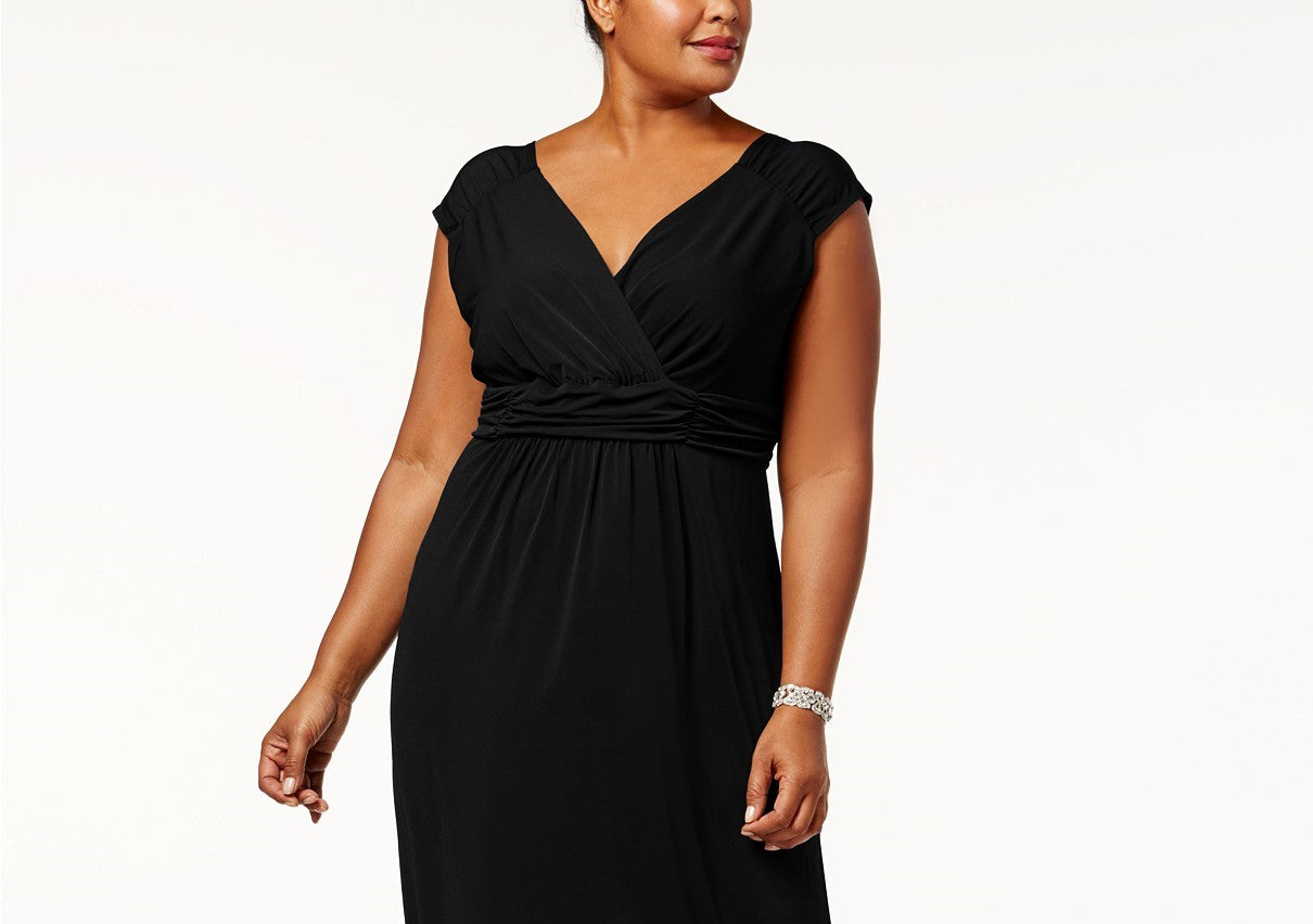 Vestido longo franzido estilo império plus size da coleção feminina NY, preto, tamanho 2, extra grande