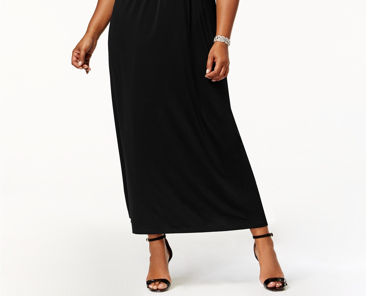 Vestido longo franzido estilo império plus size da coleção feminina NY, preto, tamanho 2, extra grande