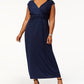 Vestido longo franzido estilo império plus size feminino NY Collection, azul, tamanho 2, extra grande