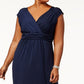 Vestido longo franzido estilo império plus size feminino NY Collection, azul, tamanho 2, extra grande