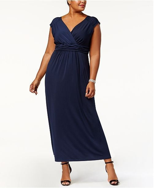 Vestido longo feminino plus size franzido estilo império, preto, tamanho 3X, da NY Collection