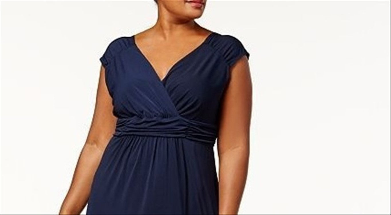 Vestido longo feminino plus size franzido estilo império, preto, tamanho 3X, da NY Collection