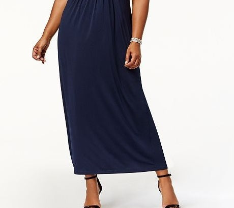 Vestido longo feminino plus size franzido estilo império, preto, tamanho 3X, da NY Collection