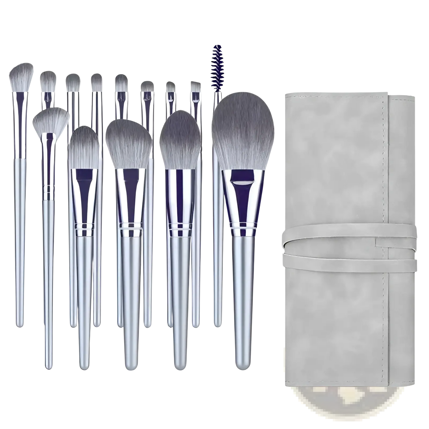 Makeup Brush Set with 15 Silver Pieces and Case