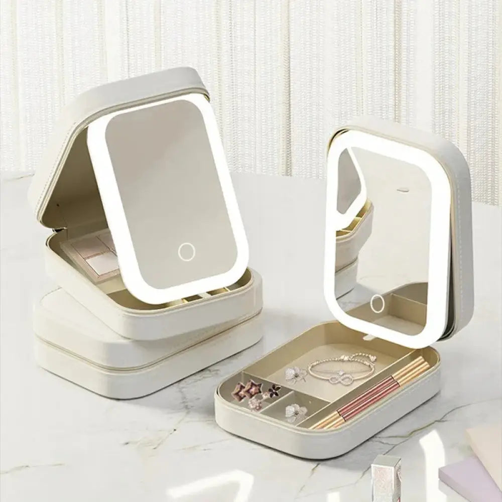 Portable Led Travel Makeup Mirror and Jewelry Storage Box